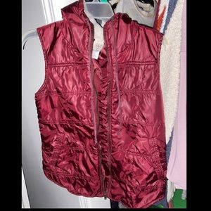 Burgundy Puffer Vest with Hood